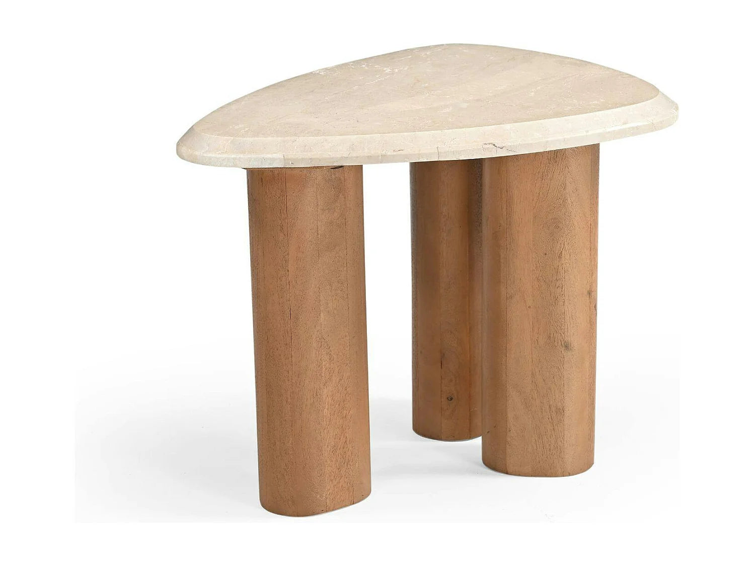 Bout de canapé organique travertin et bois beige – VERONA