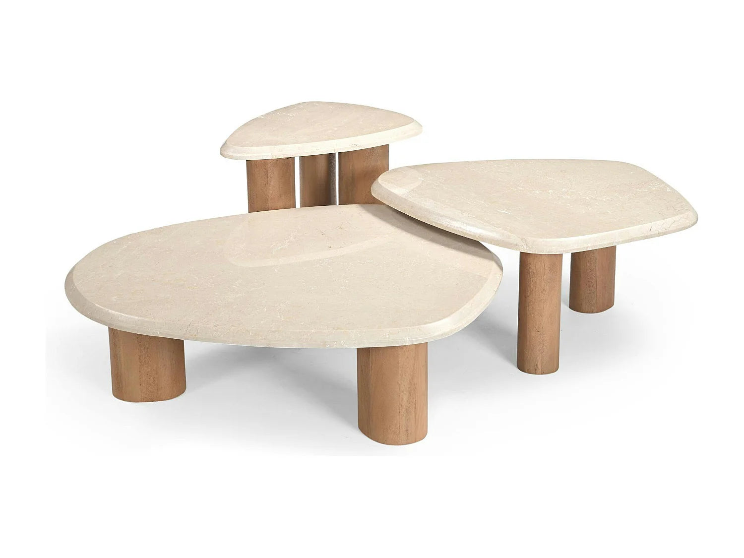 Bout de canapé organique travertin et bois beige – VERONA
