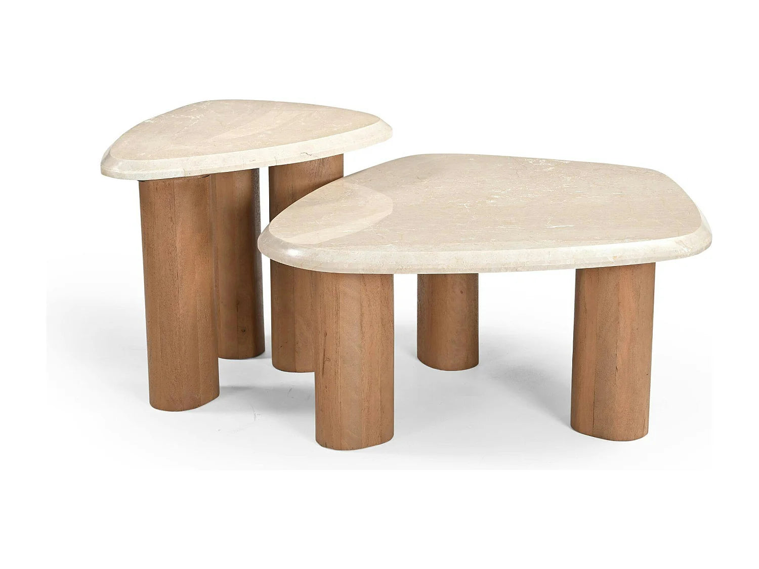 Bout de canapé organique travertin et bois beige – VERONA