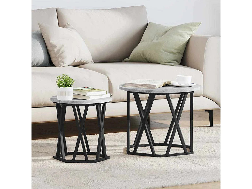 Bout de canapé rond bois gris sonoma moderne – SILVRAN