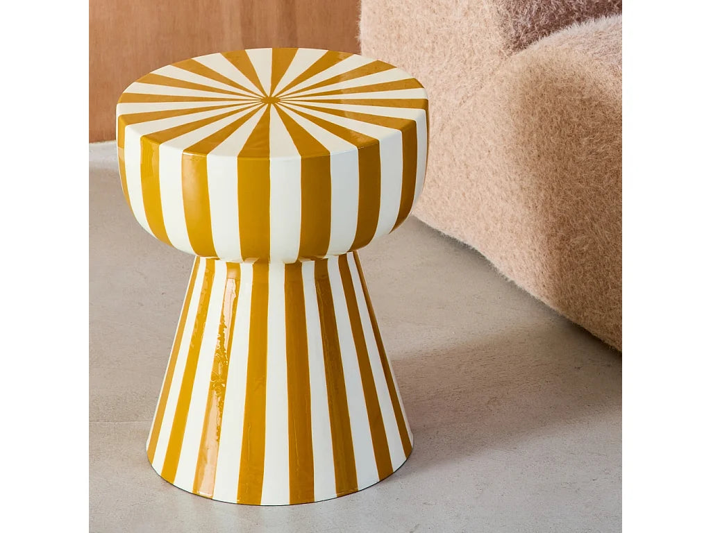 Bout de canapé rond en acier rayé ocre et blanc – ZORKA