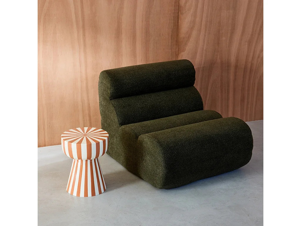 Bout de canapé rond acier rayé terracotta – ZIGGY