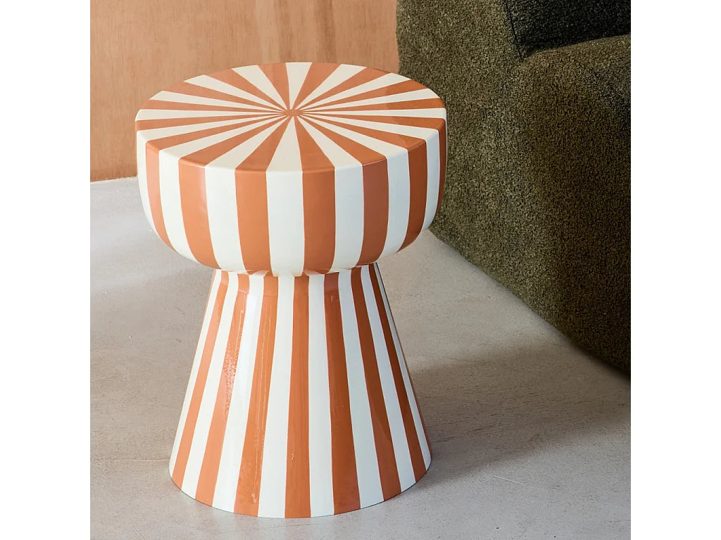Bout de canapé rond acier rayé terracotta – ZIGGY