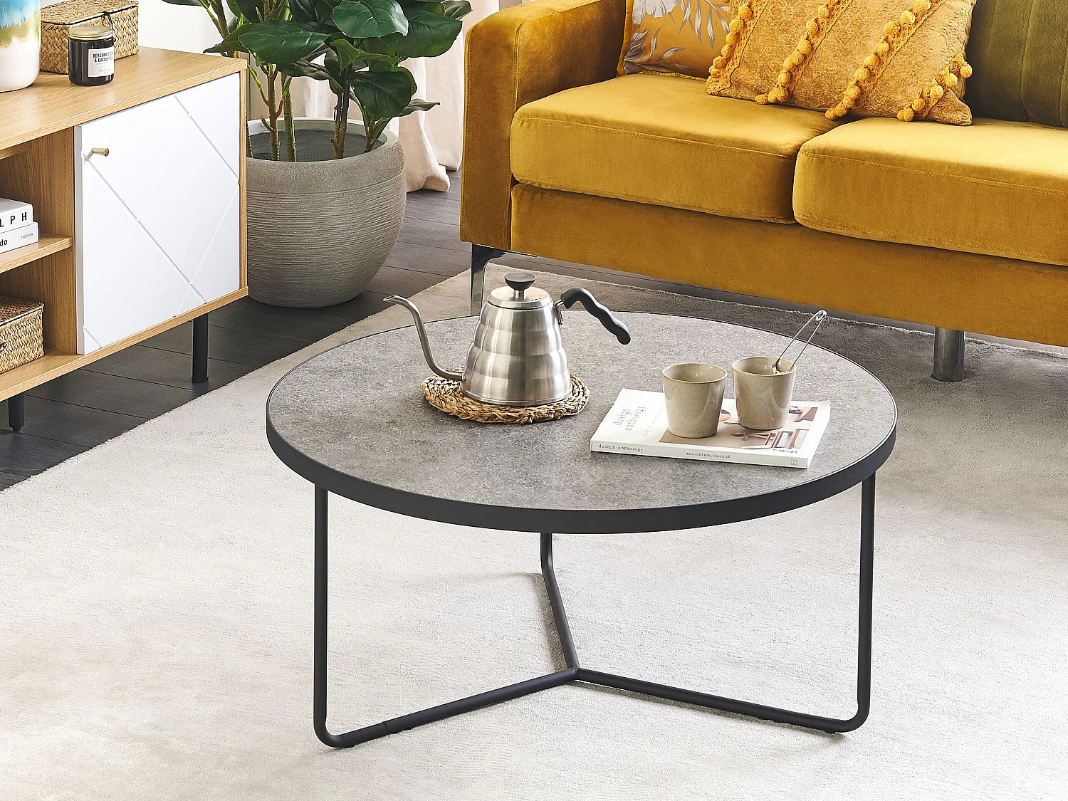 Bout de canapé rond effet béton gris – BETONA