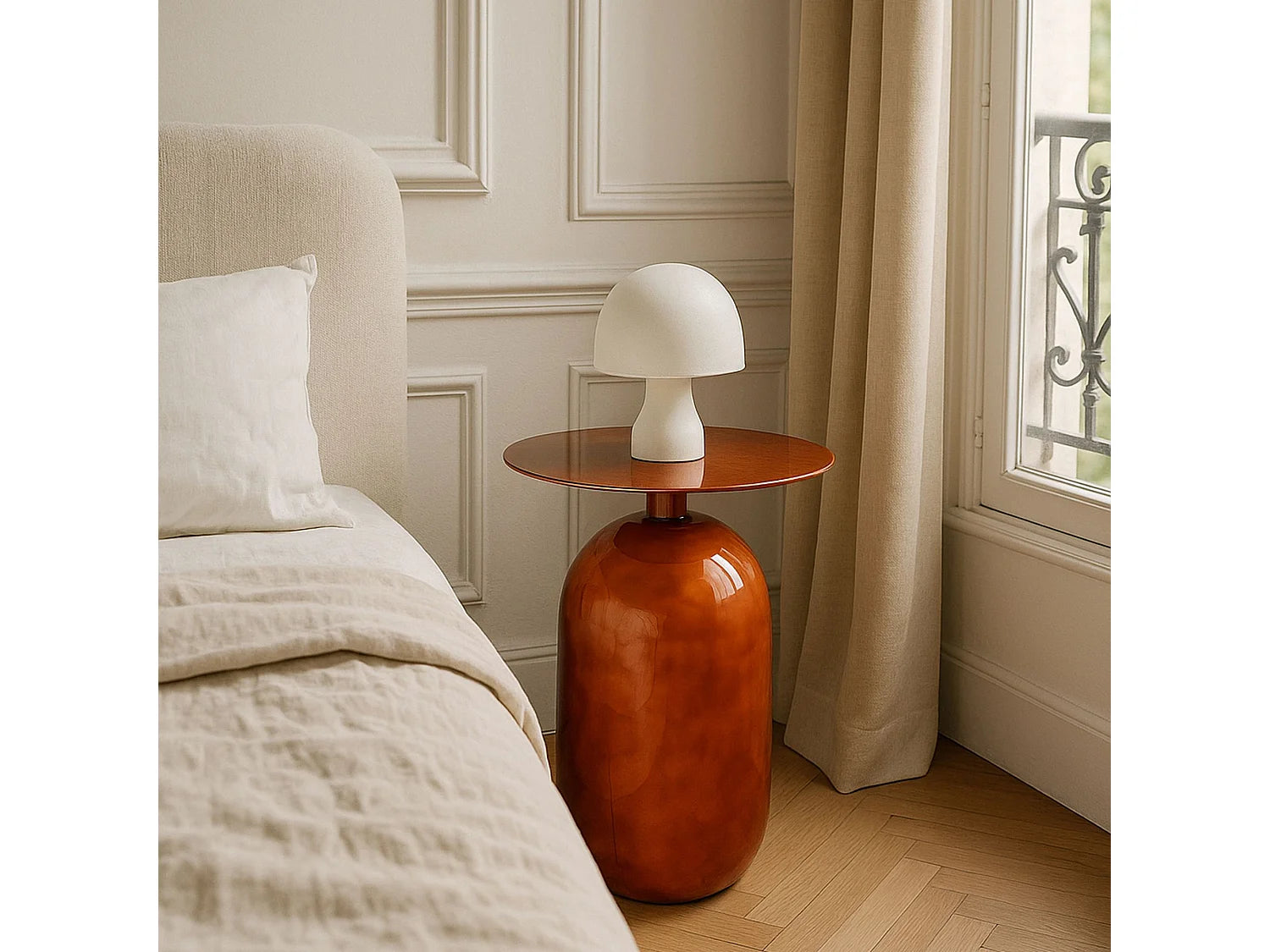 Bout de canapé en métal émaillé terracotta – BODO