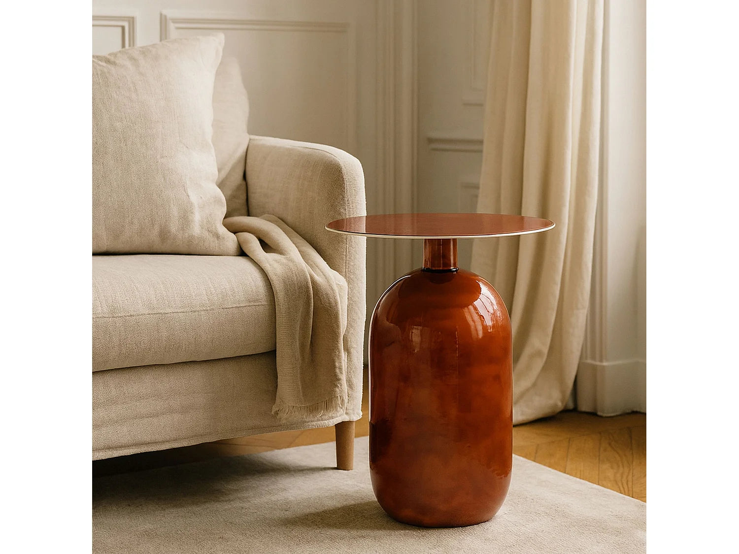 Bout de canapé en métal émaillé terracotta – BODO