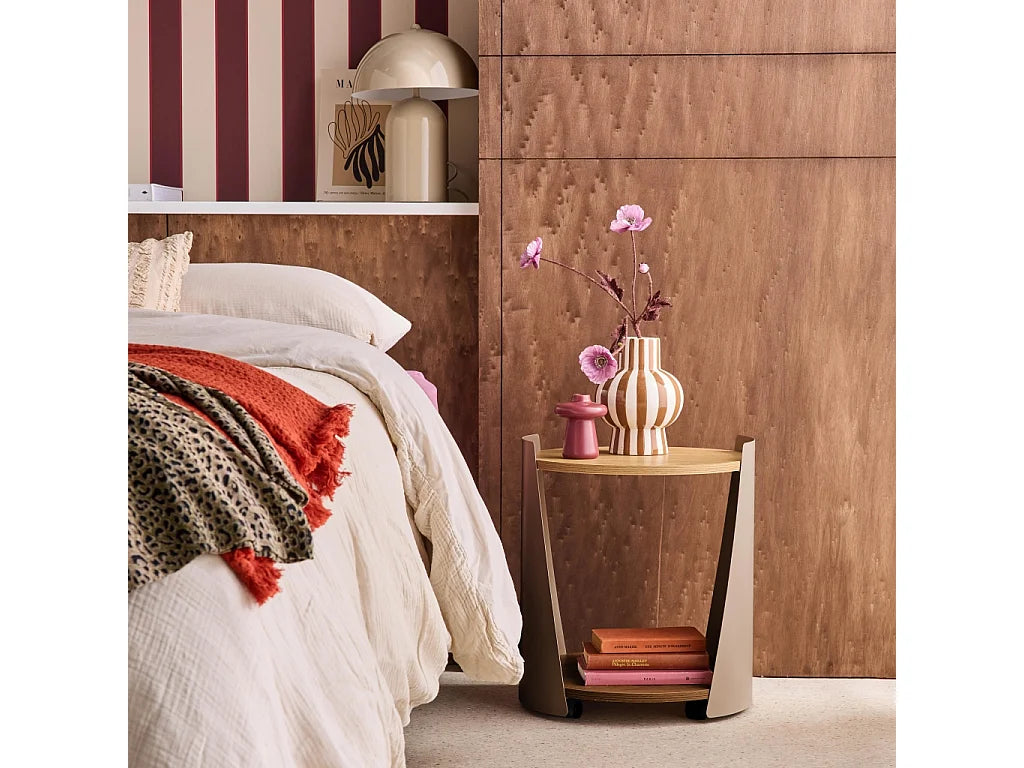 Bout de canapé métal courbé décor bois marron – VOLTA