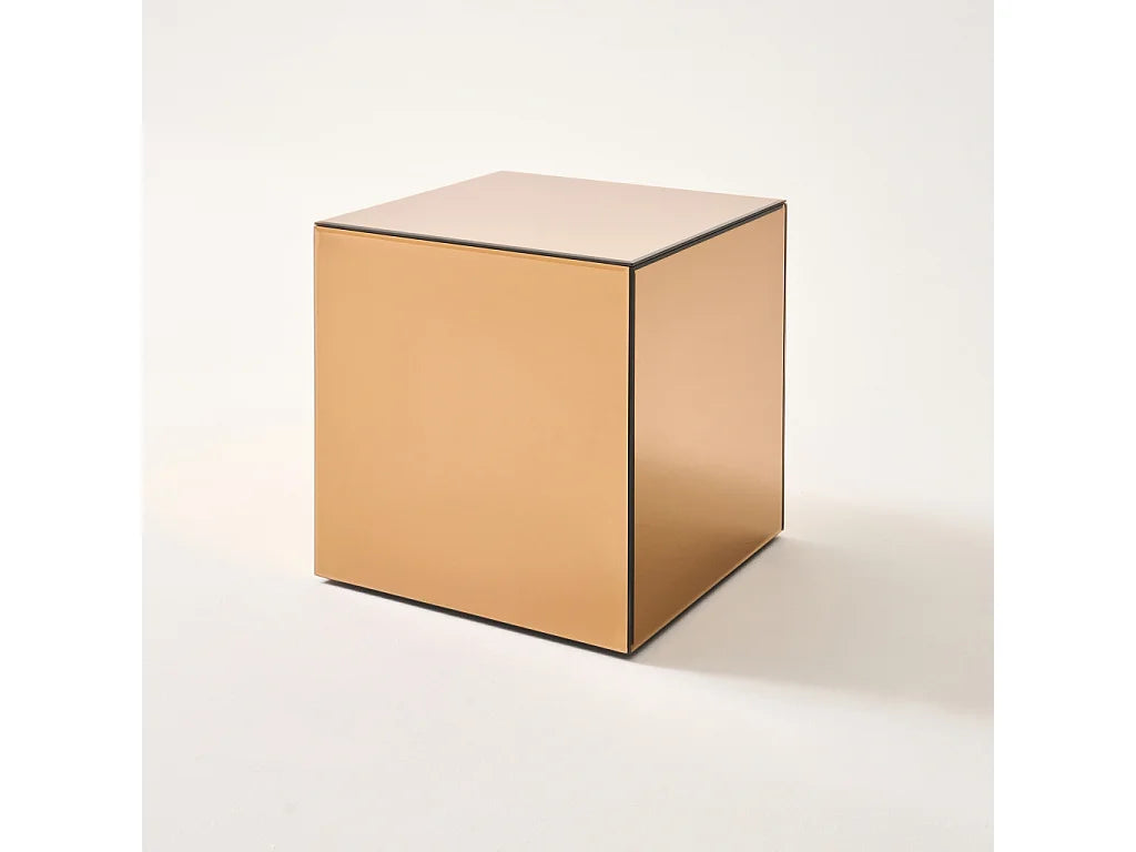 Bout de canapé cube en verre miroir ambré – REFLET