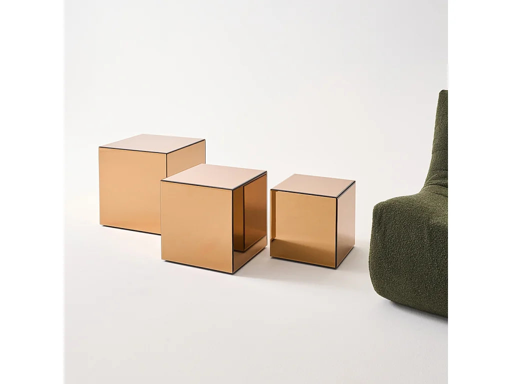 Bout de canapé cube en verre miroir ambré – REFLET