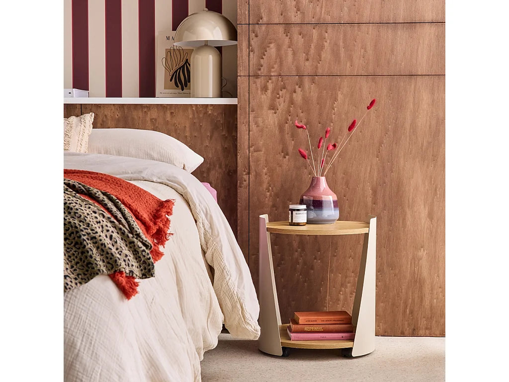 Bout de canapé métal courbé décor bois beige – SABLO