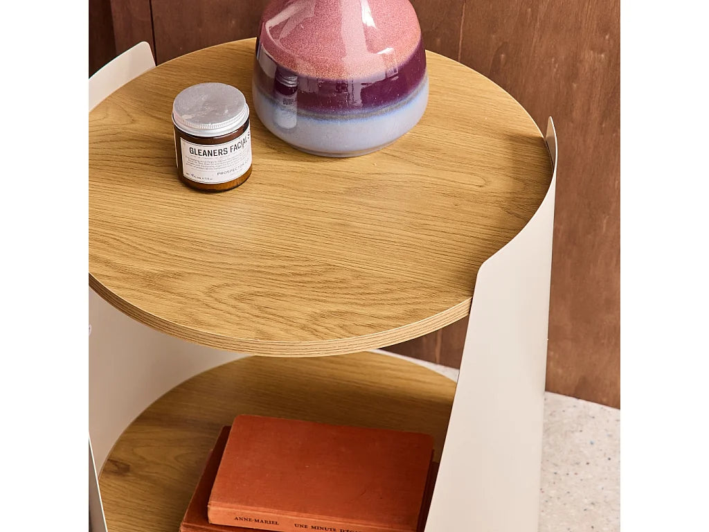 Bout de canapé métal courbé décor bois beige – SABLO