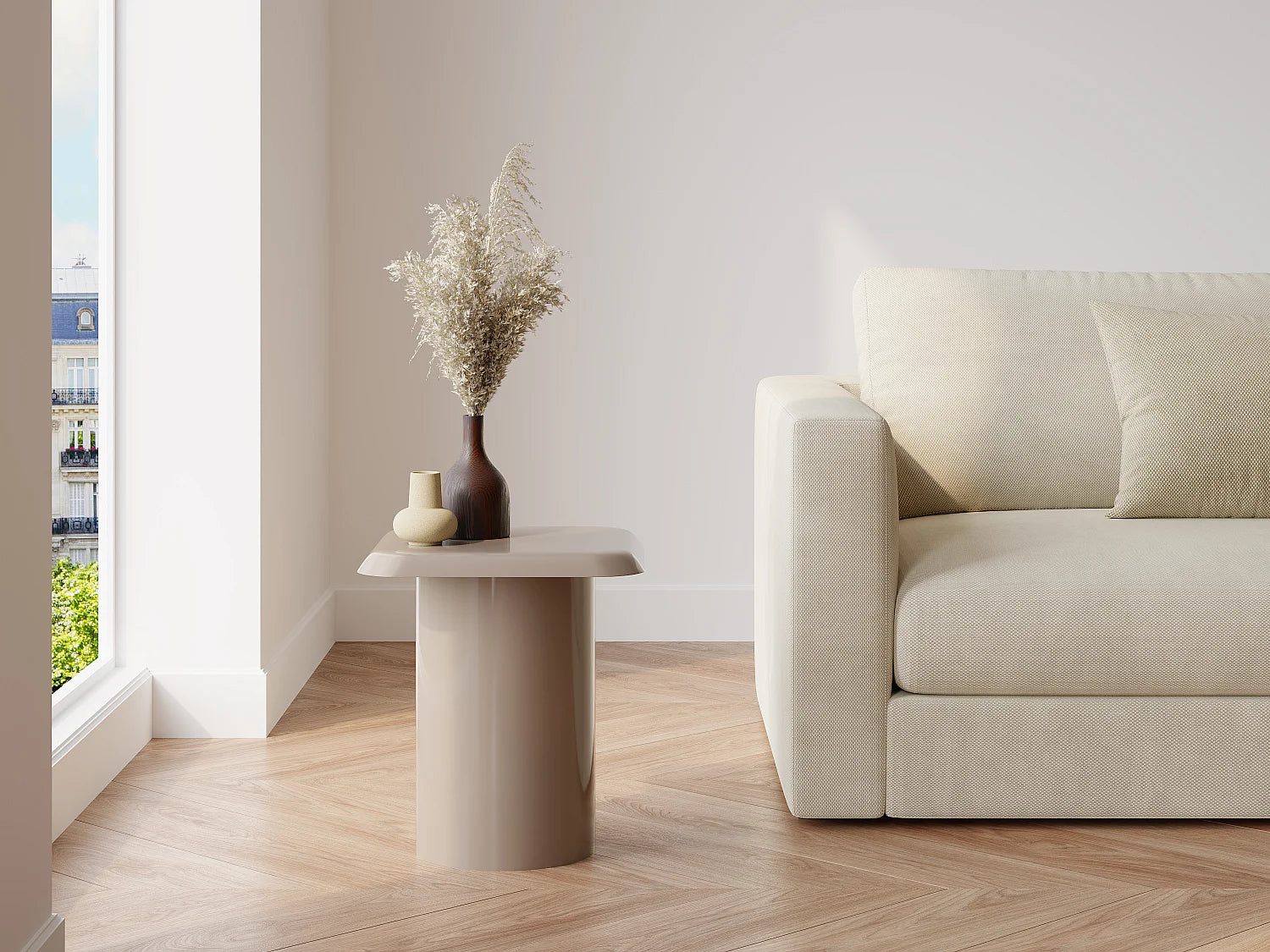 Bout de canapé rond en métal taupe brillant – LUNOA