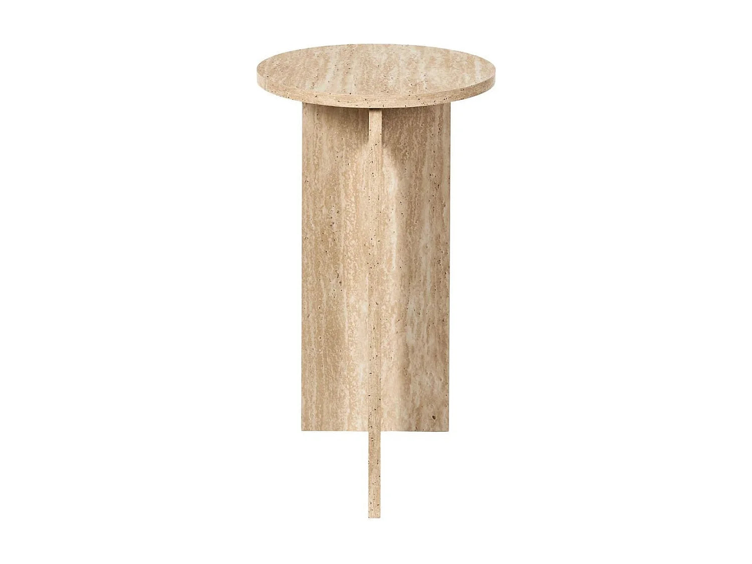 Bout de canapé rond aspect travertin beige – COLINA