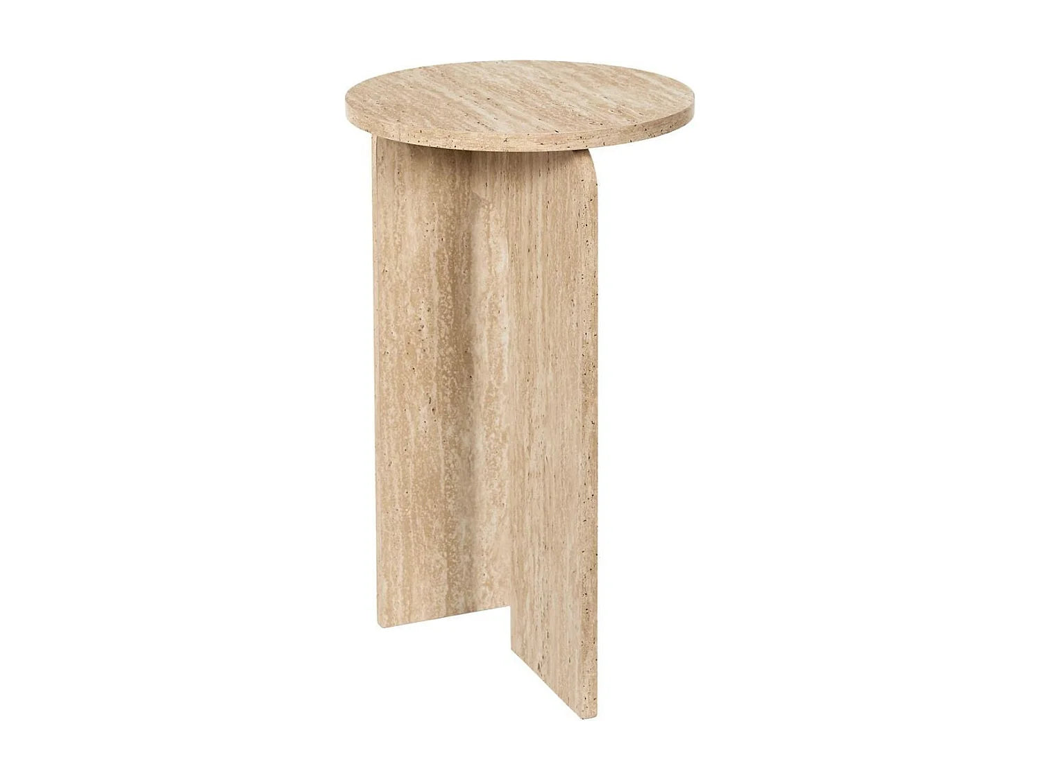Bout de canapé rond aspect travertin beige – COLINA