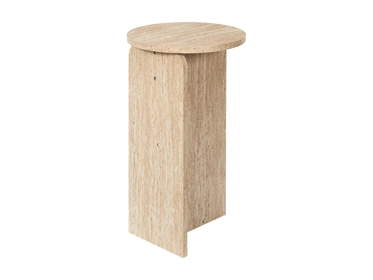 Bout de canapé rond aspect travertin beige – COLINA
