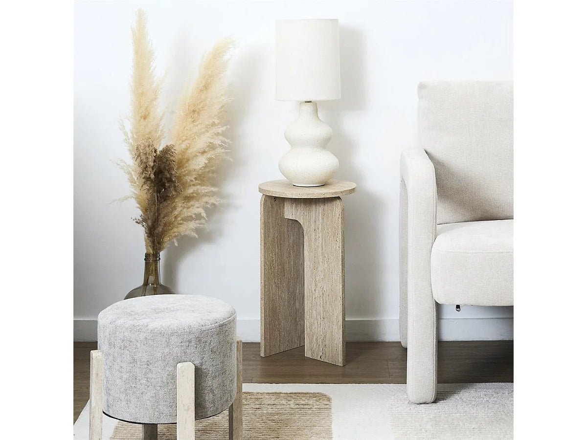 Bout de canapé rond aspect travertin beige – COLINA
