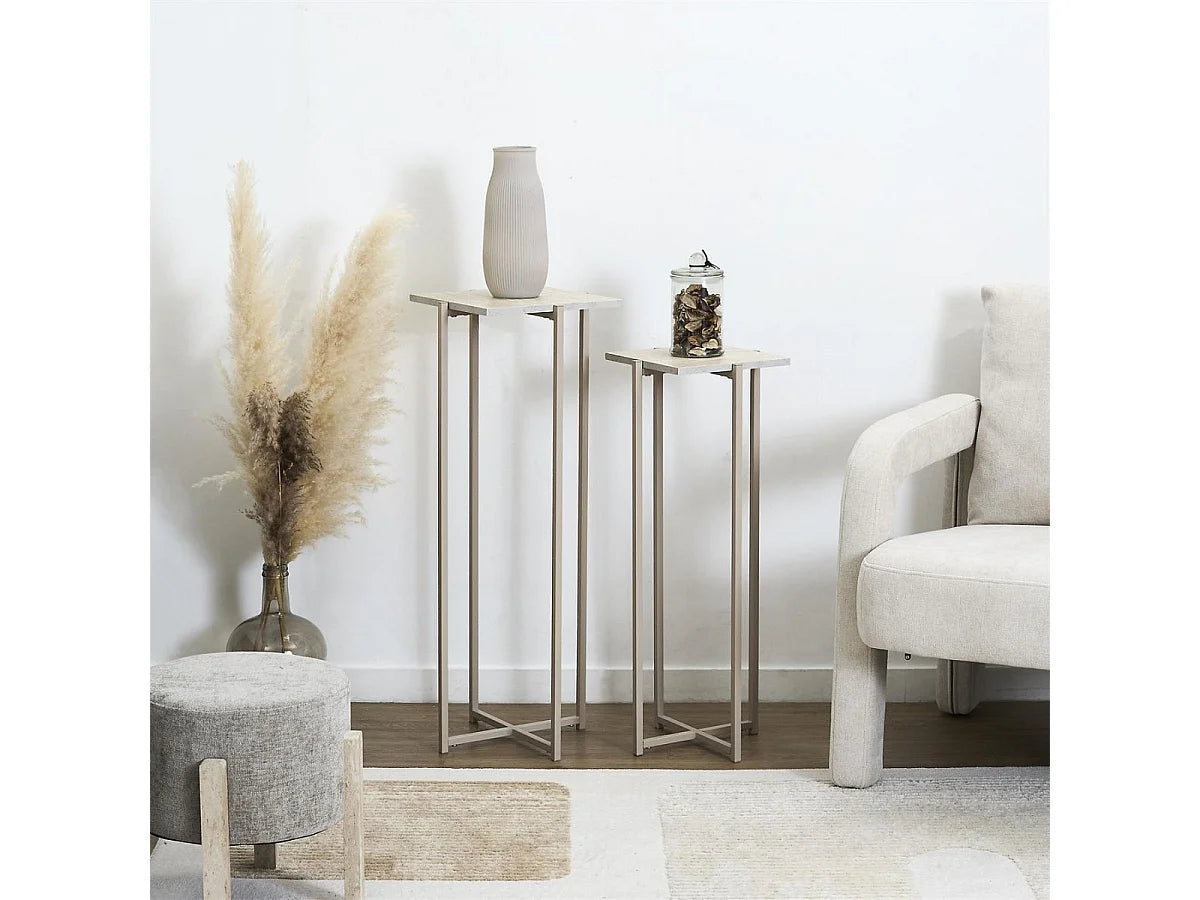 Bout de canapé gigogne métal beige aspect pierre – SHELDA