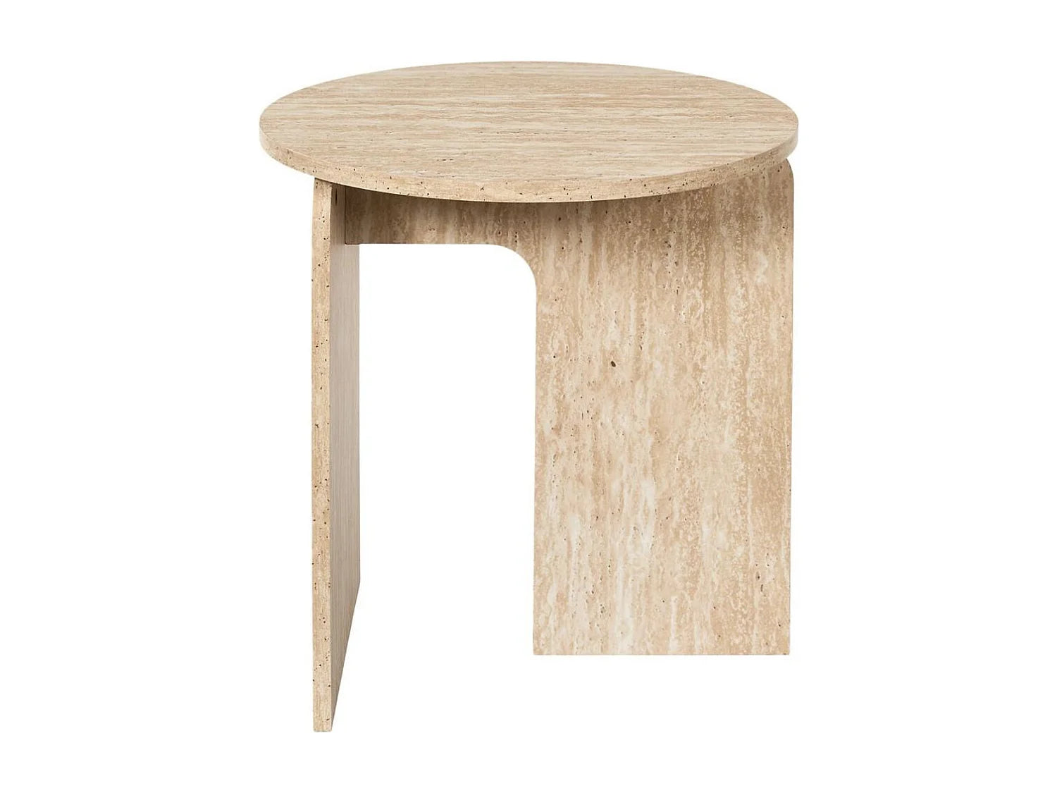 Bout de canapé rond aspect travertin beige – VERTINA