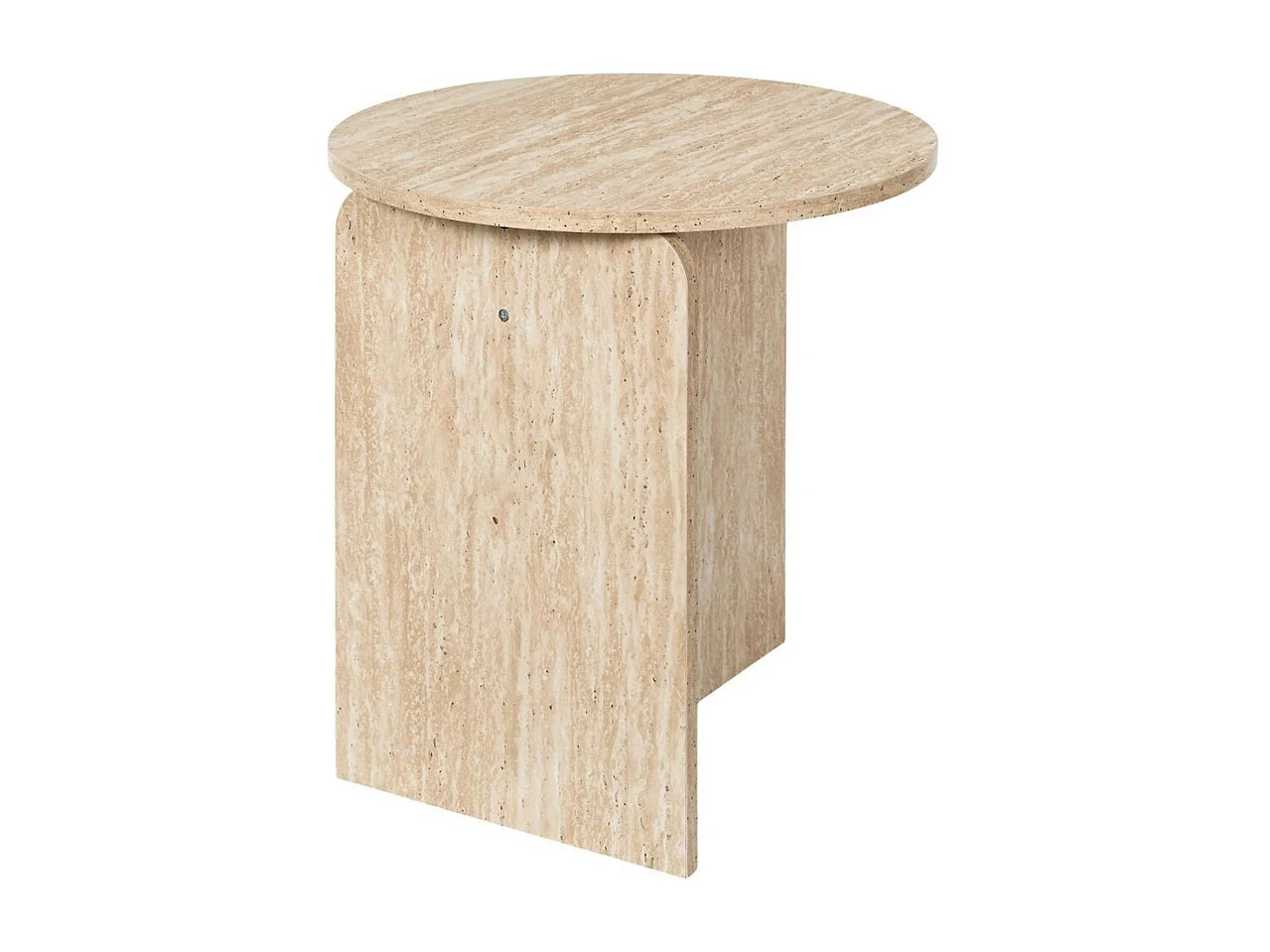 Bout de canapé rond aspect travertin beige – VERTINA