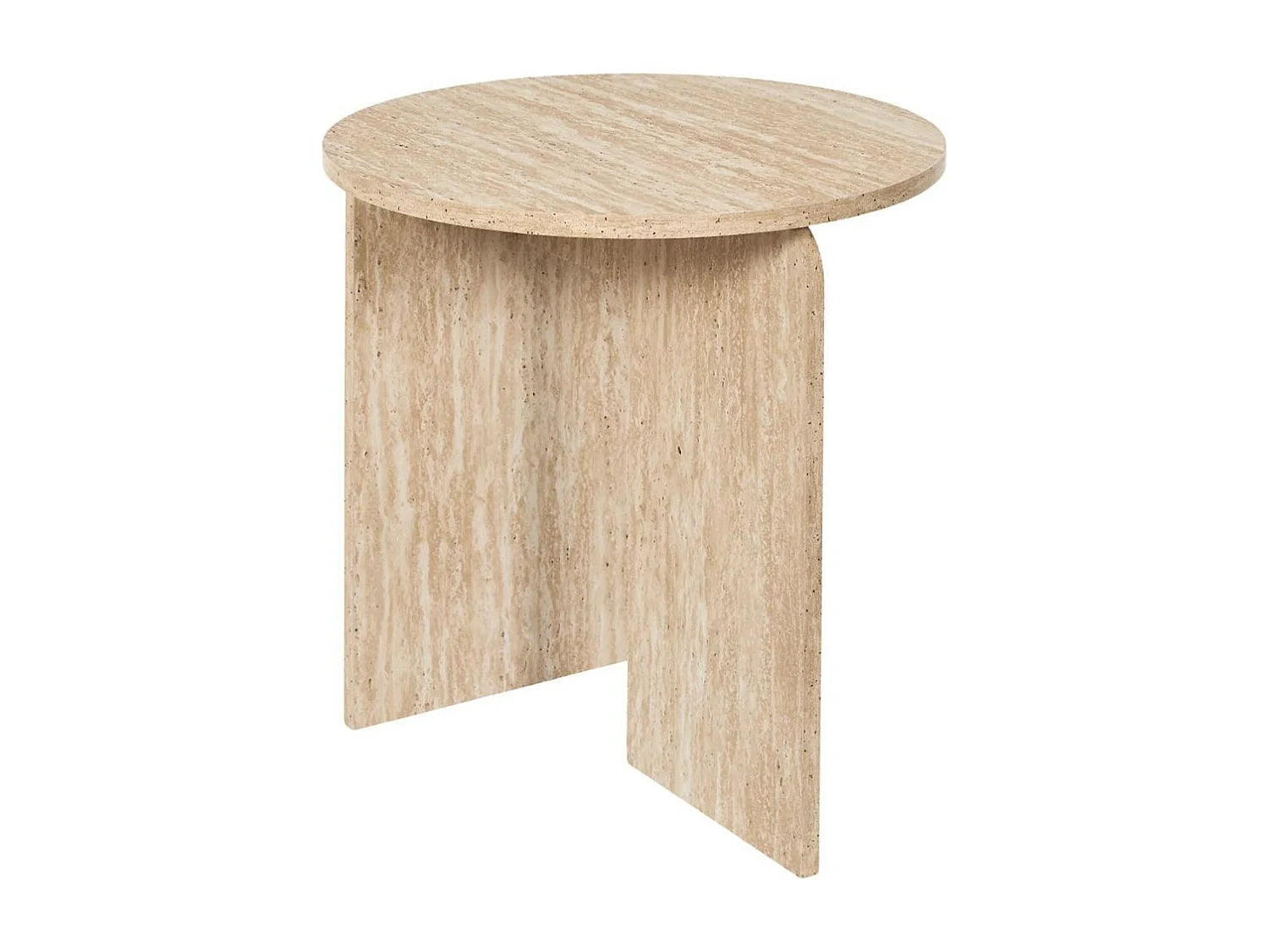 Bout de canapé rond aspect travertin beige – VERTINA