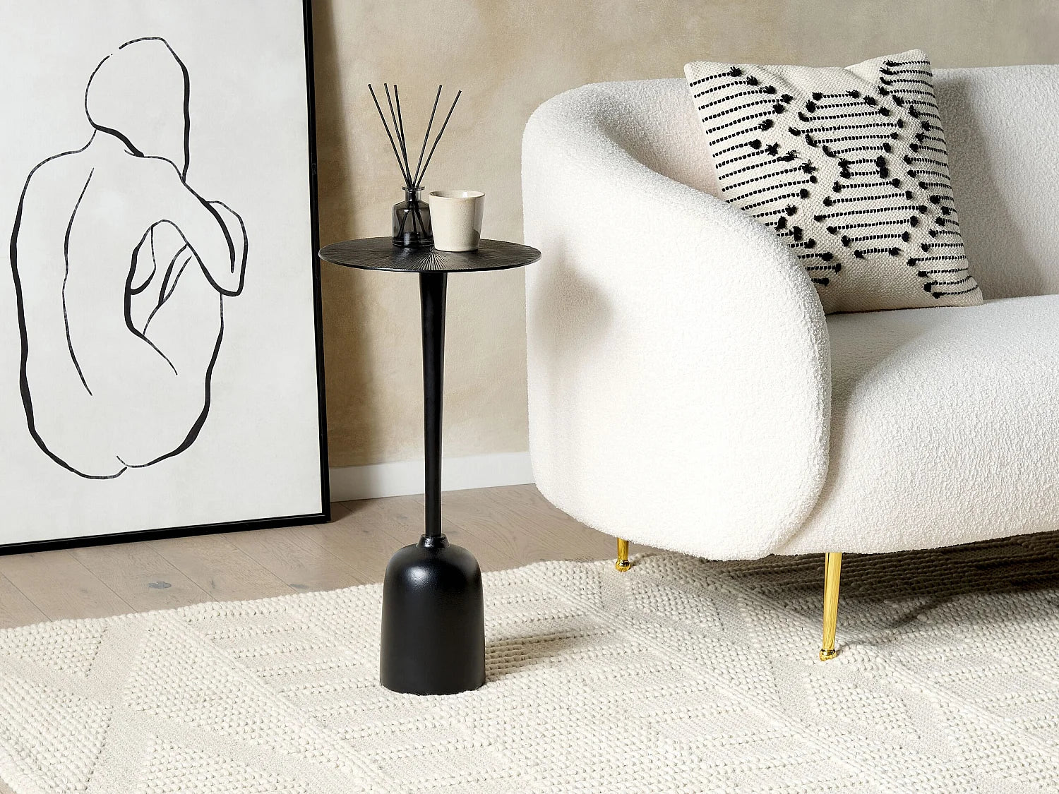 Bout de canapé rond métal noir plateau sculpté – DELSON