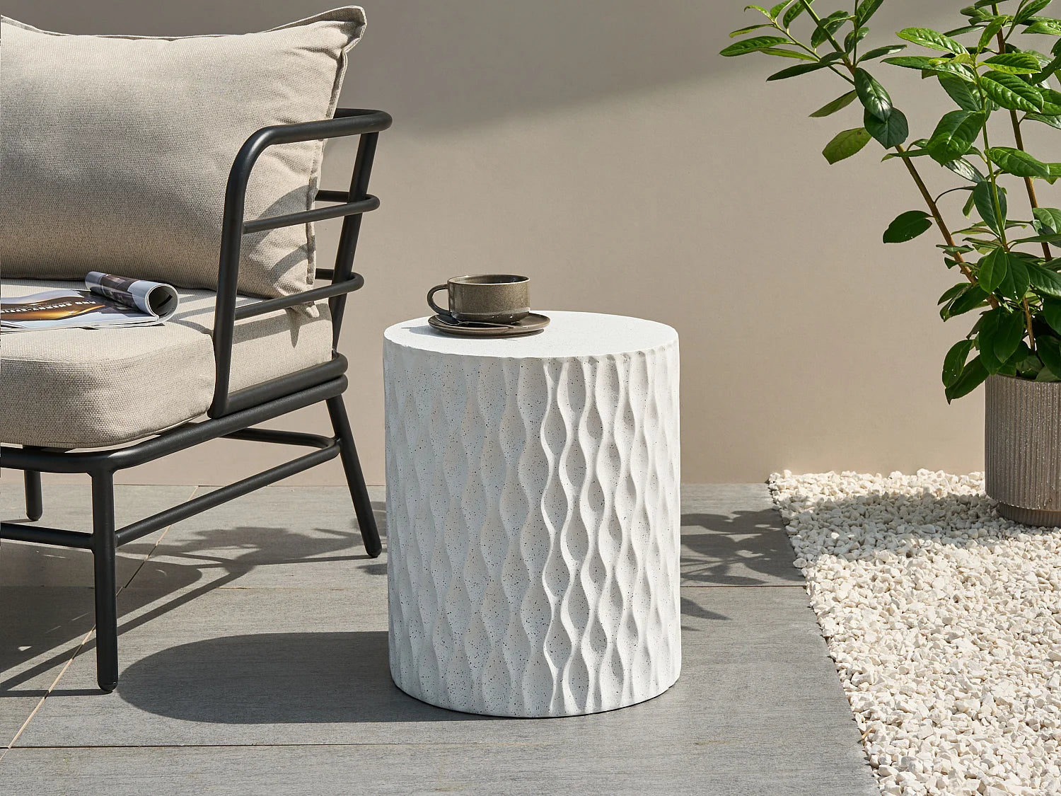 Bout de canapé rond céramique terrazzo blanc – SABLON