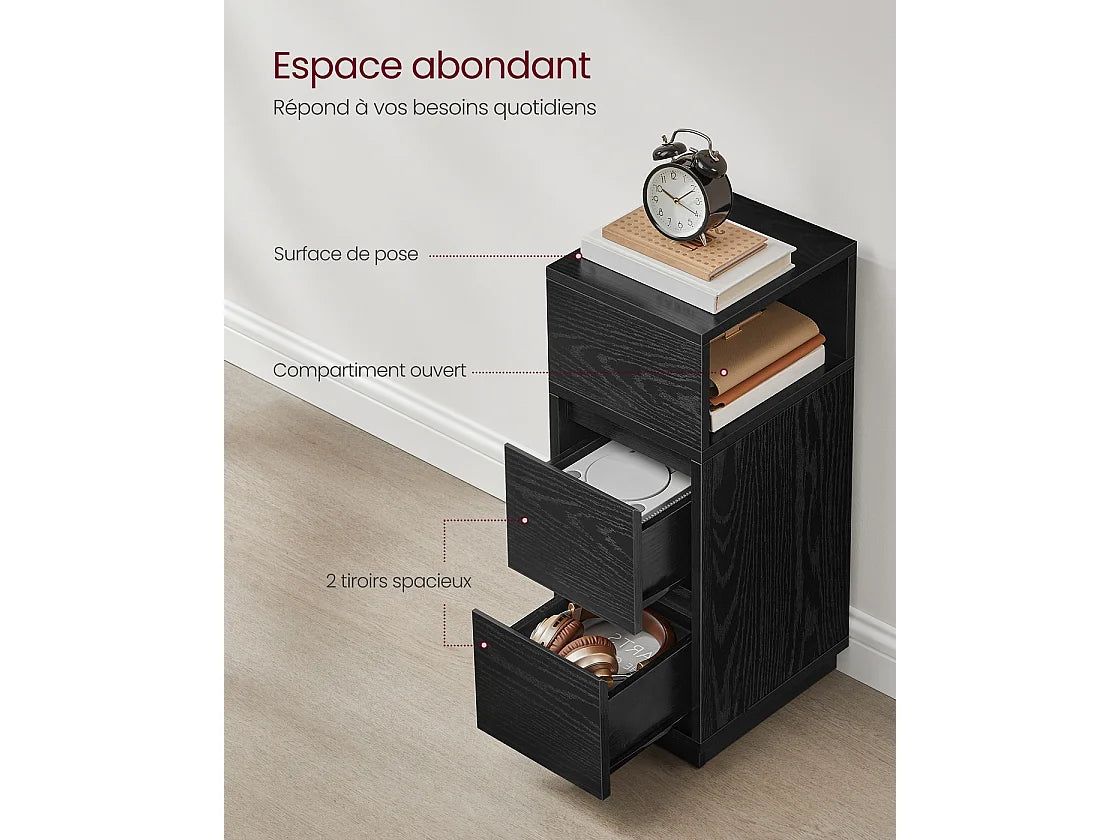 Bout de canapé étroit avec tiroirs noir – NOCTURNE
