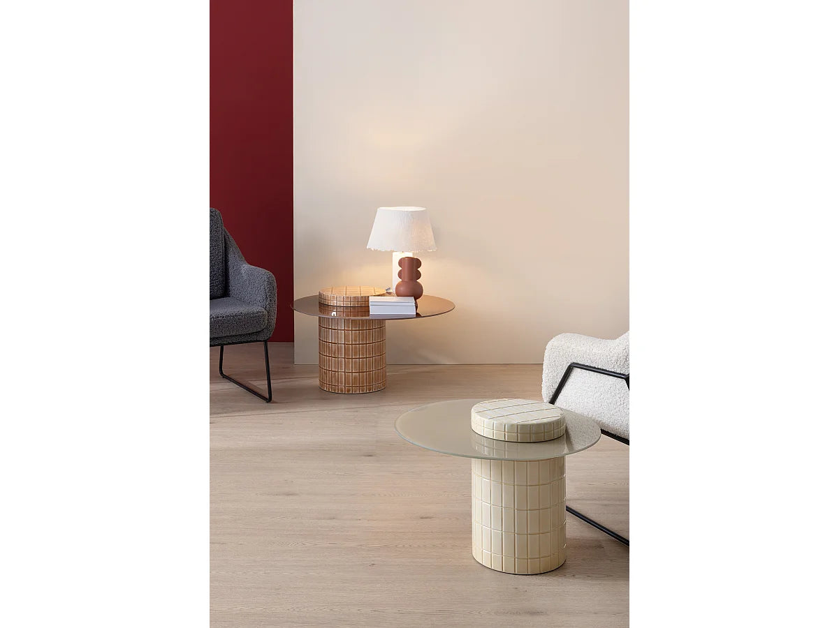 Bout de canapé en métal et verre terracotta – SIENNE
