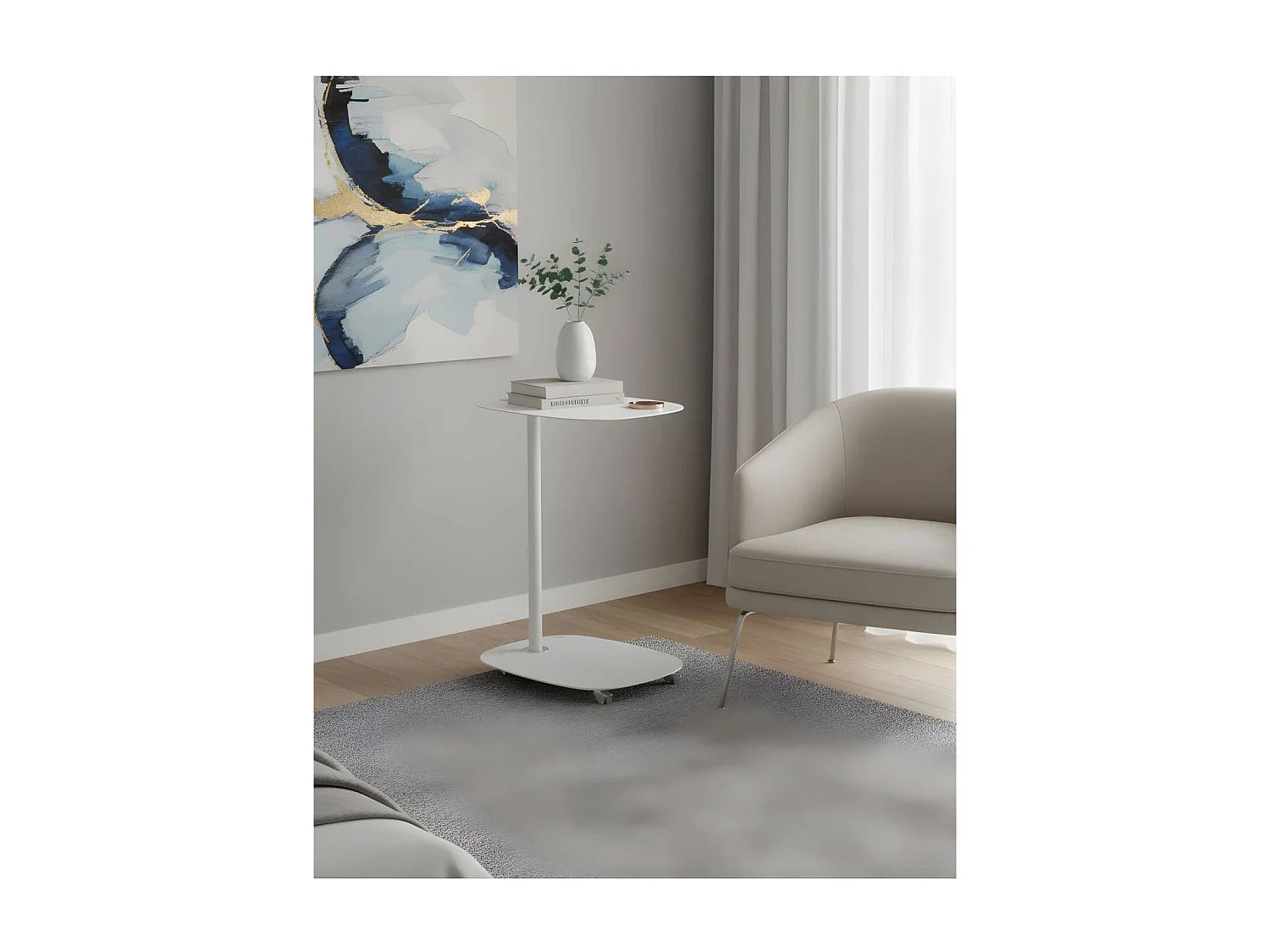 Bout de canapé à roulettes blanc scandinave – NORVI