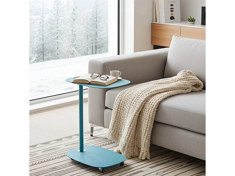 Bout de canapé à roulettes en inox turquoise – NEVIO