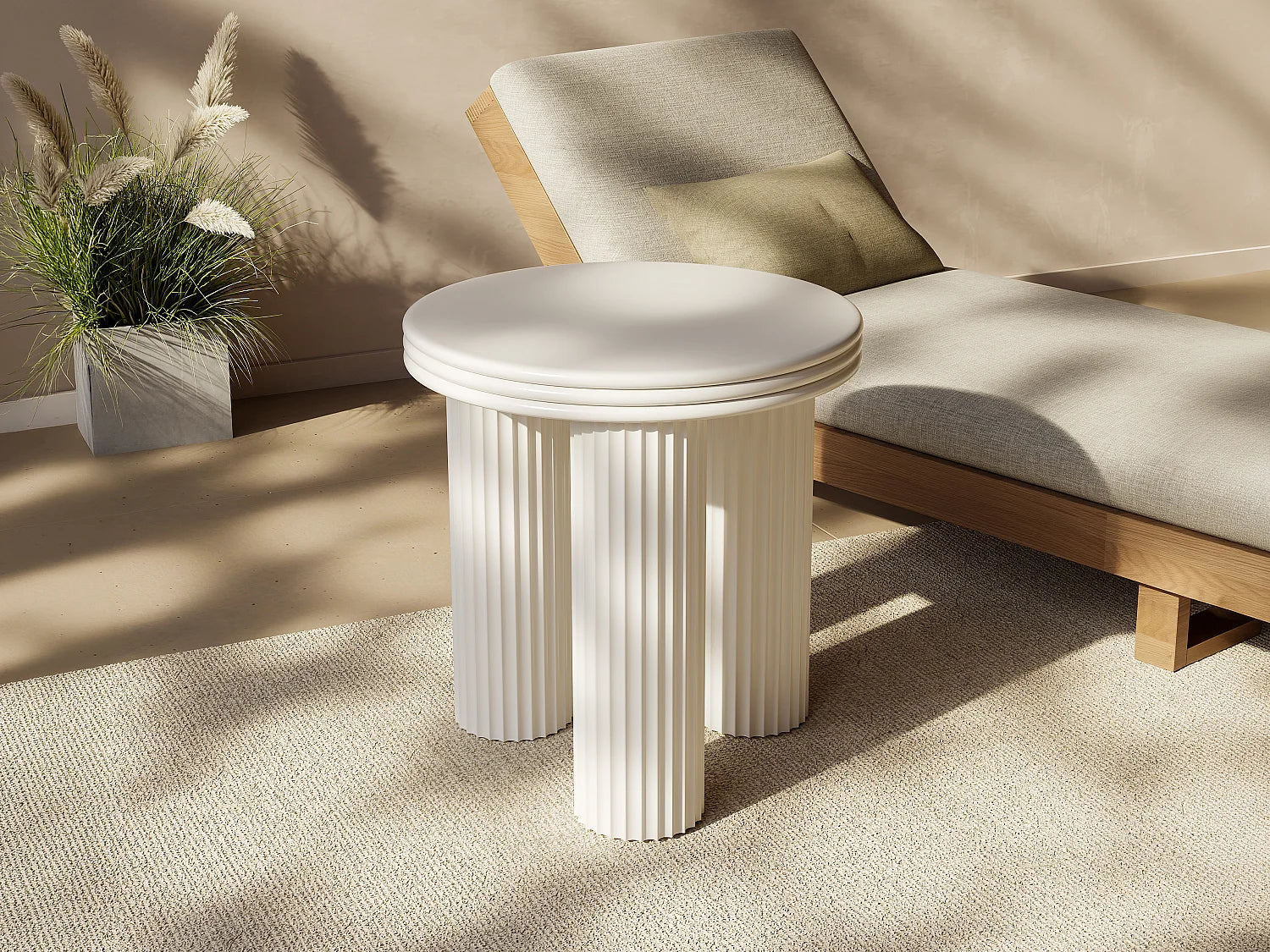Bout de canapé rond cannelé en métal crème – ONDELI