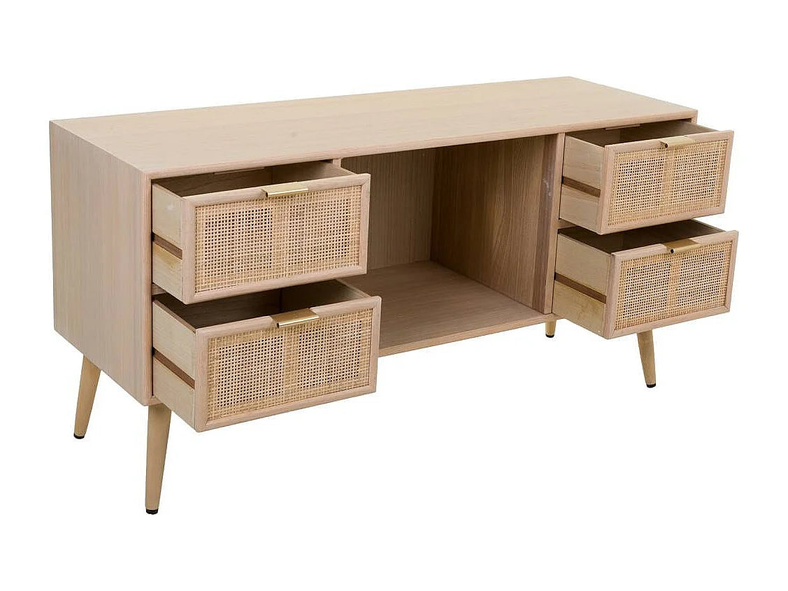 Bout de canapé en MDF et cannage marron – RATTANA