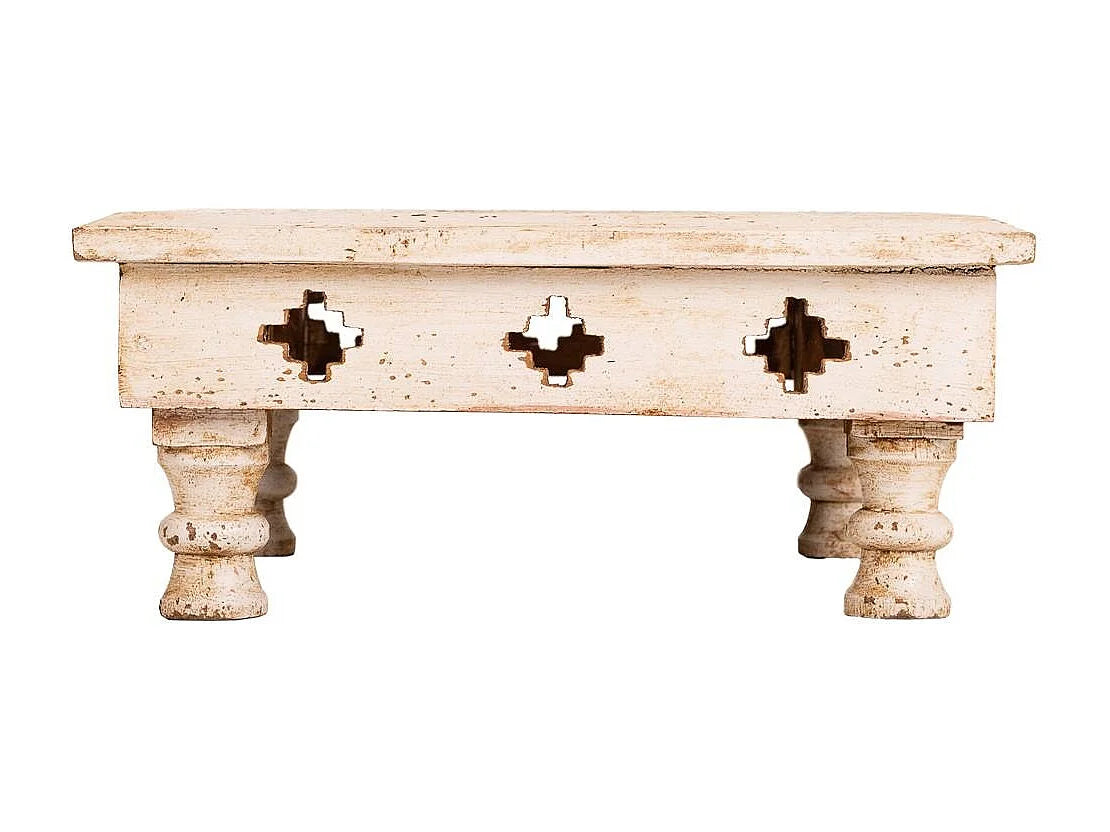 Bout de canapé bas en bois sculpté beige – TOTEM