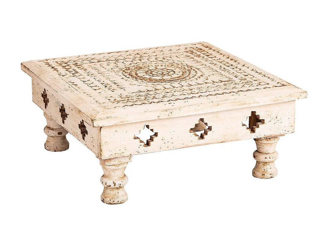 Bout de canapé bas en bois sculpté beige – TOTEM