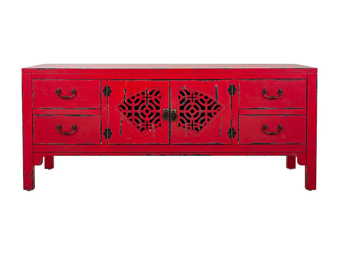 Bout de canapé en bois rouge vieilli oriental – GRENAT