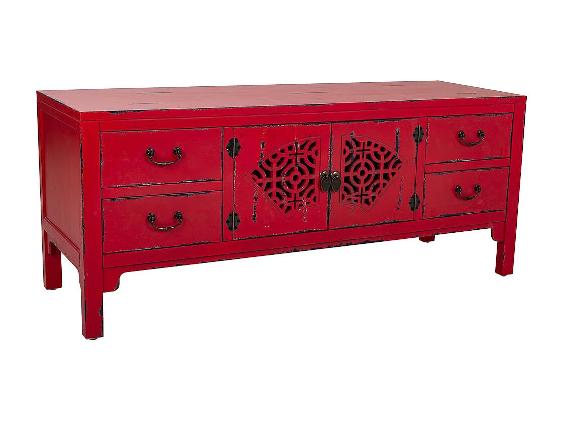 Bout de canapé en bois rouge vieilli oriental – GRENAT