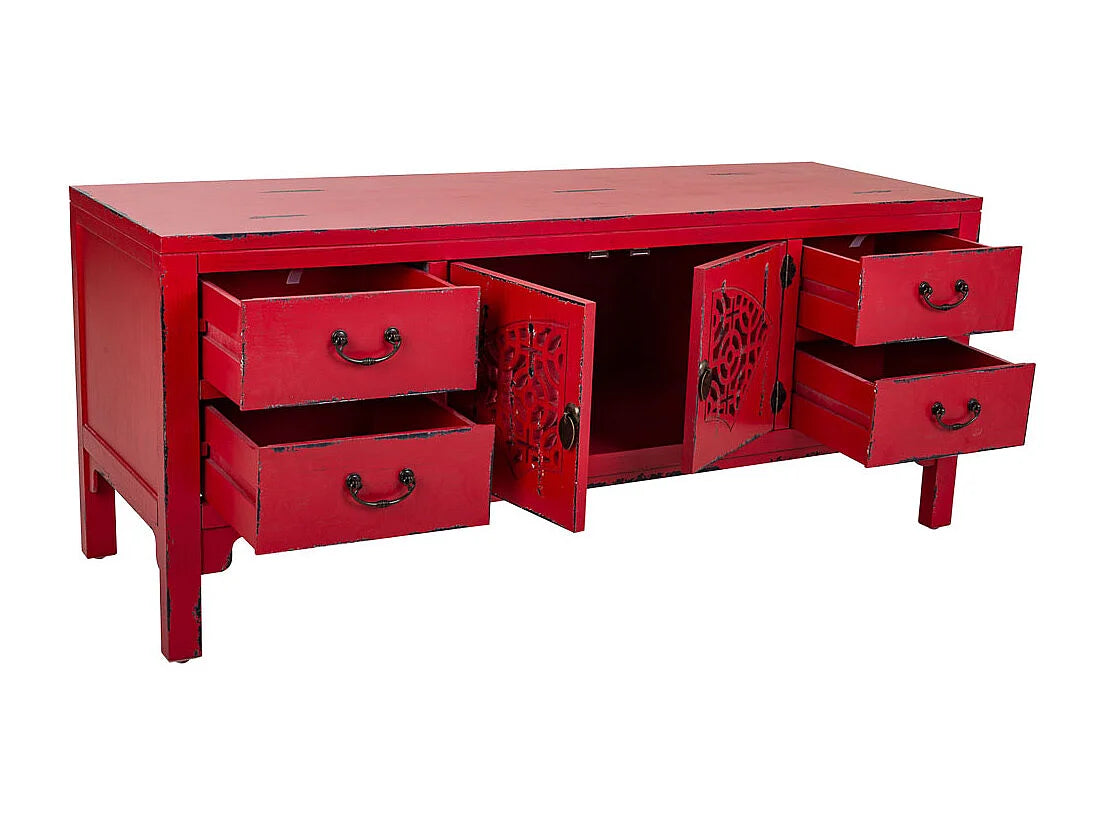 Bout de canapé en bois rouge vieilli oriental – GRENAT