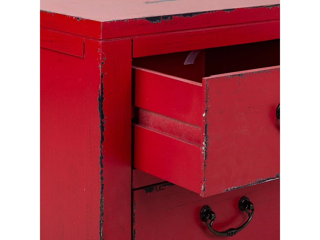 Bout de canapé en bois rouge vieilli oriental – GRENAT