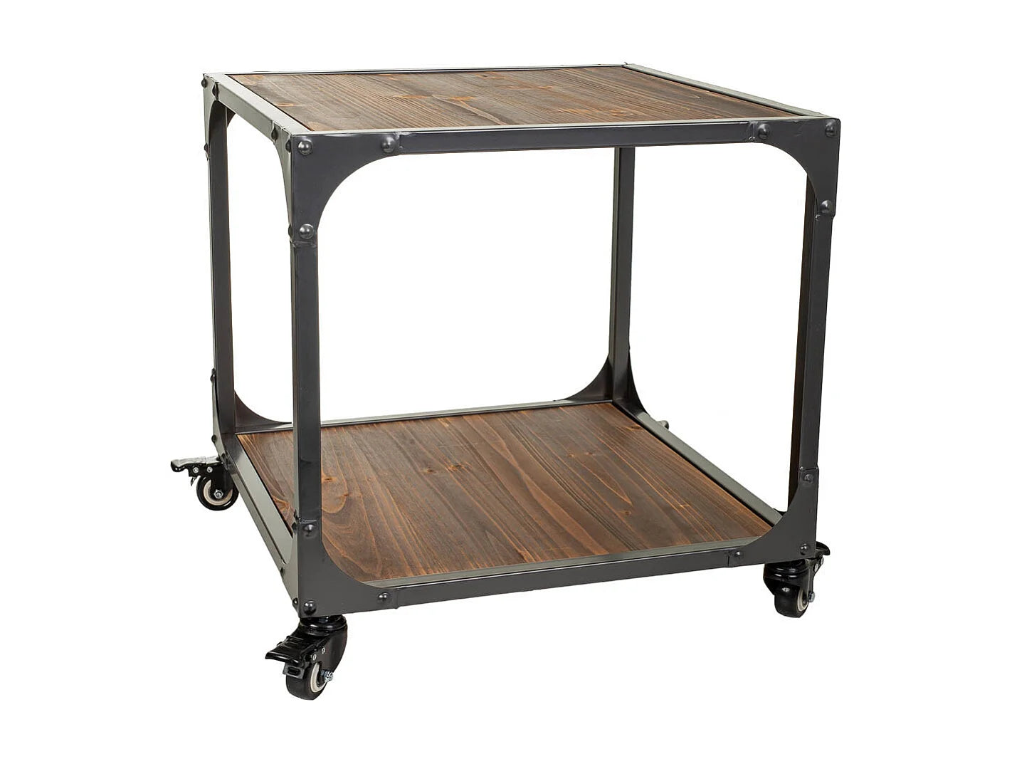 Bout de canapé industriel bois et métal à roulettes – FORGIA