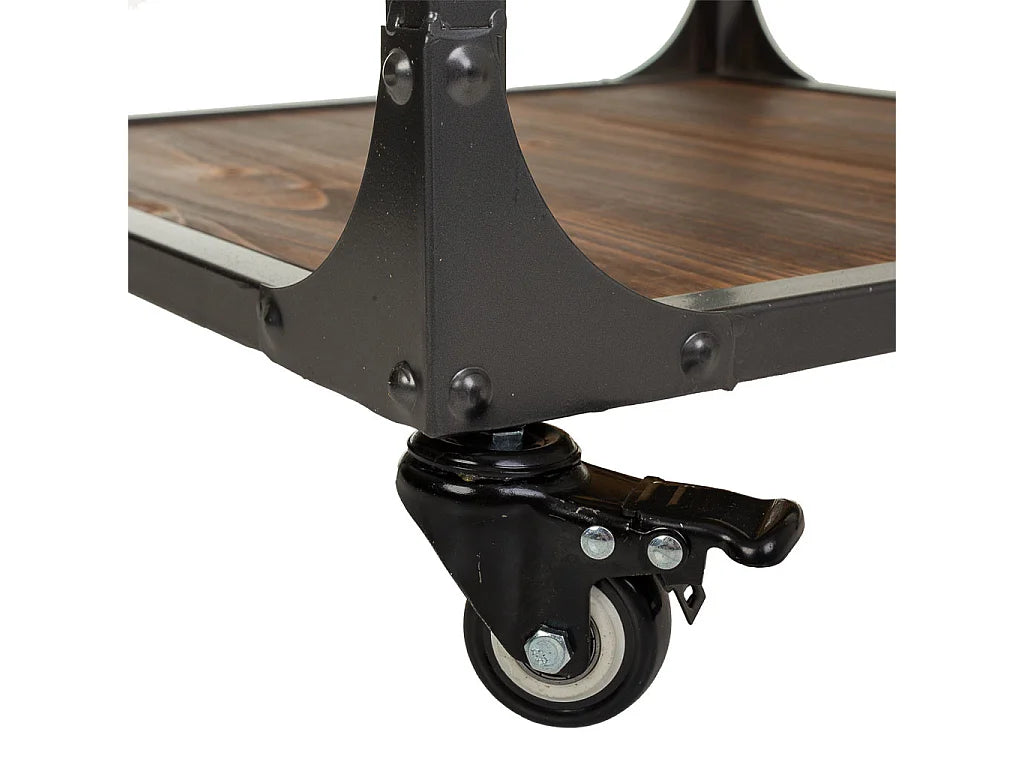 Bout de canapé industriel bois et métal à roulettes – FORGIA
