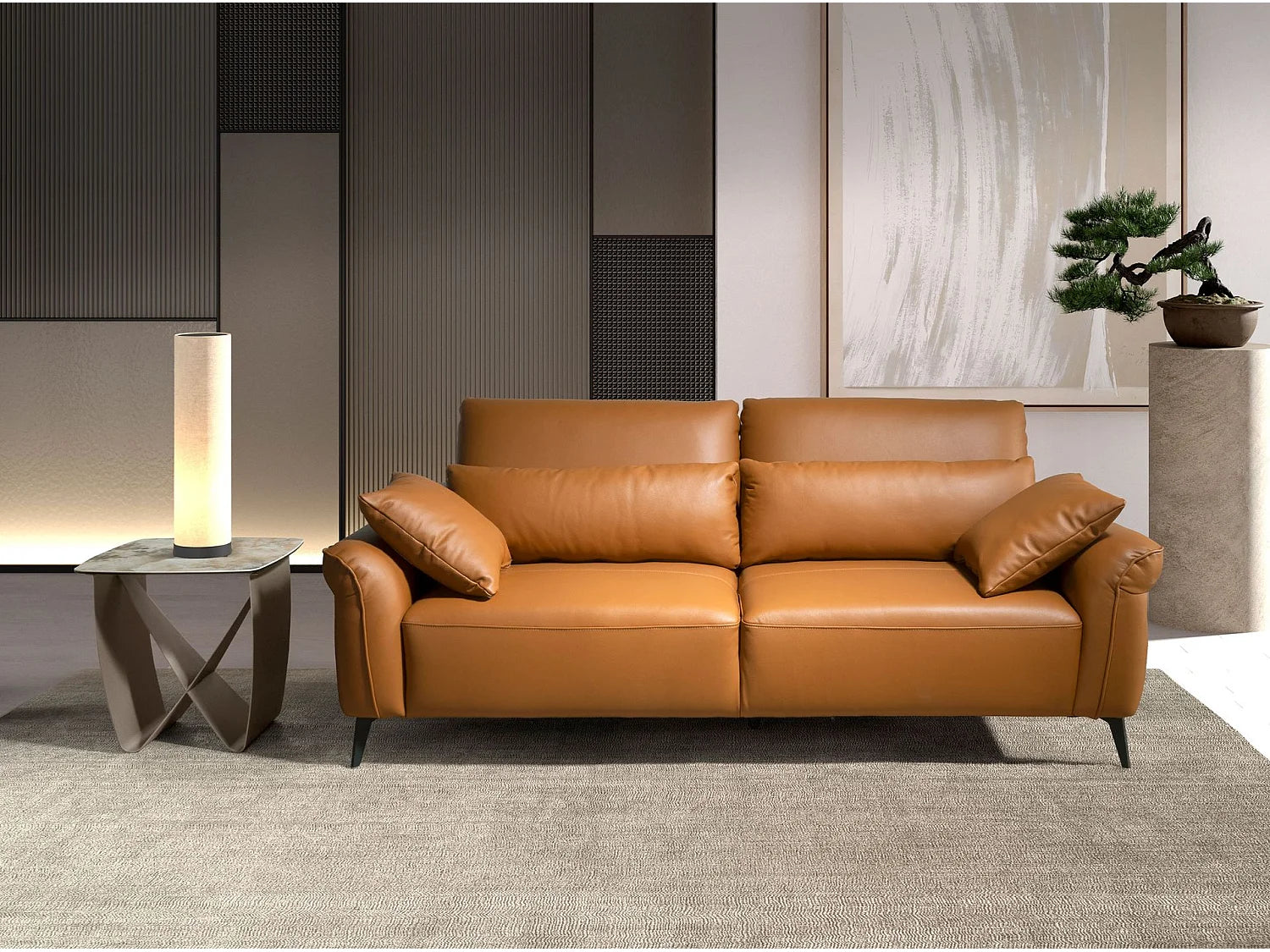 Bout de canapé carré marbre porcelaine et acier taupe – TERRA