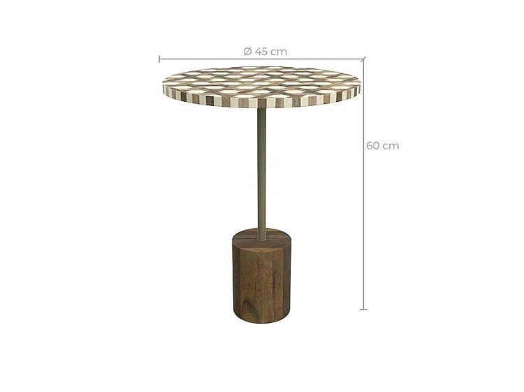 Bout de canapé rond bois de manguier et résine – INDRA