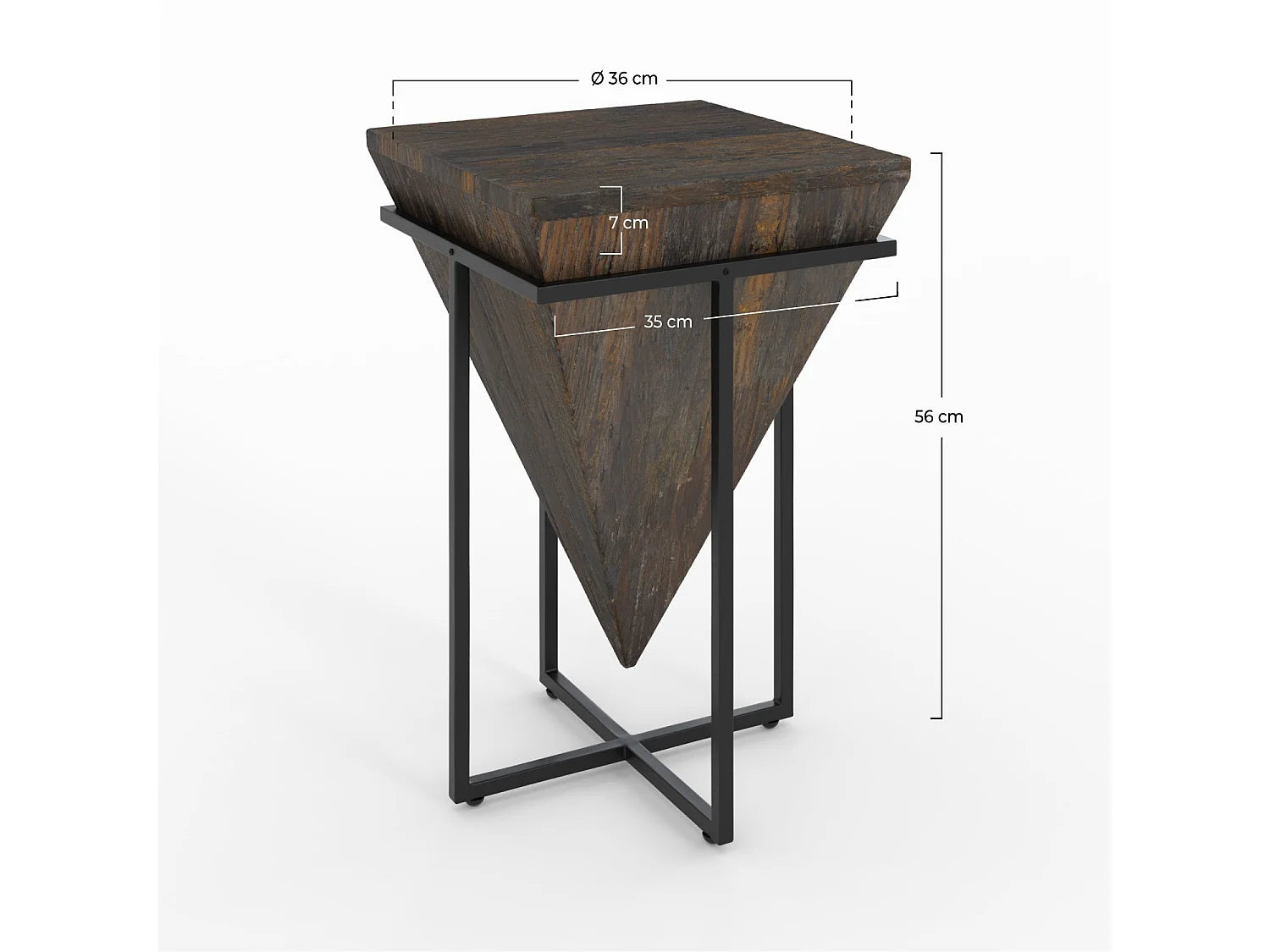 Bout de canapé carré bois recyclé et métal marron – TRAVA