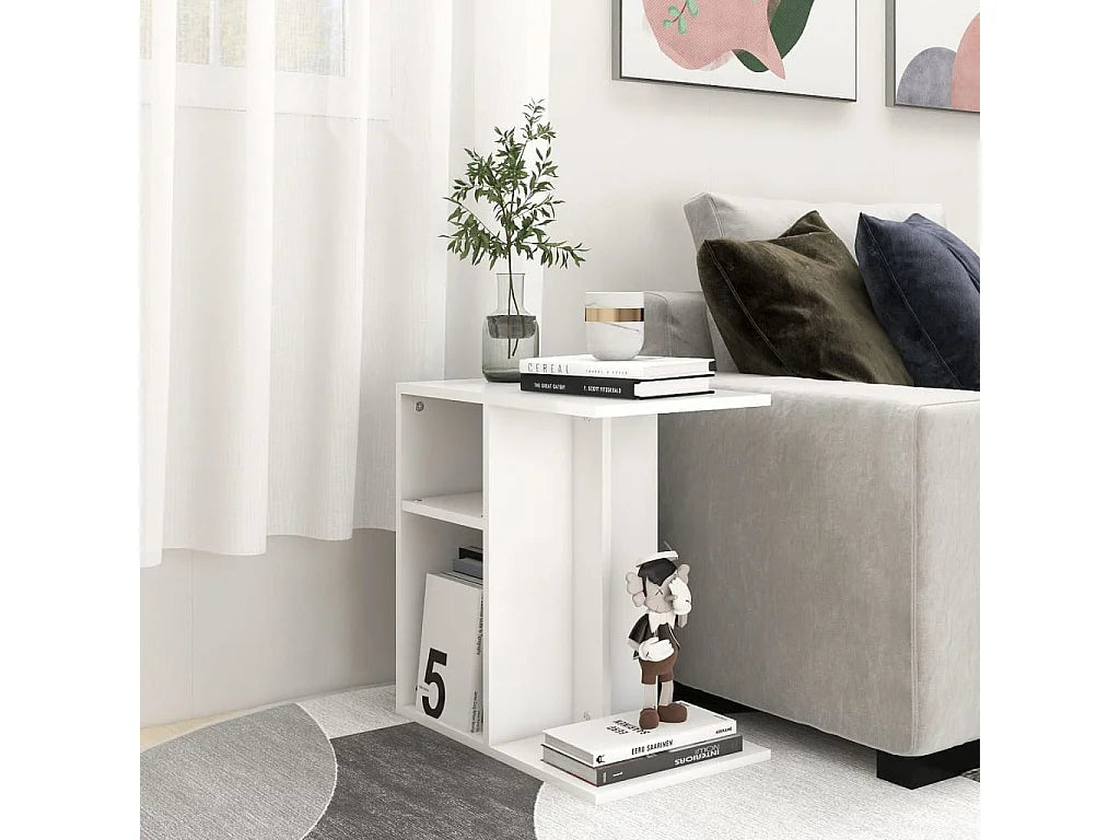 Bout de canapé en bois blanc avec rangement – NIVELA