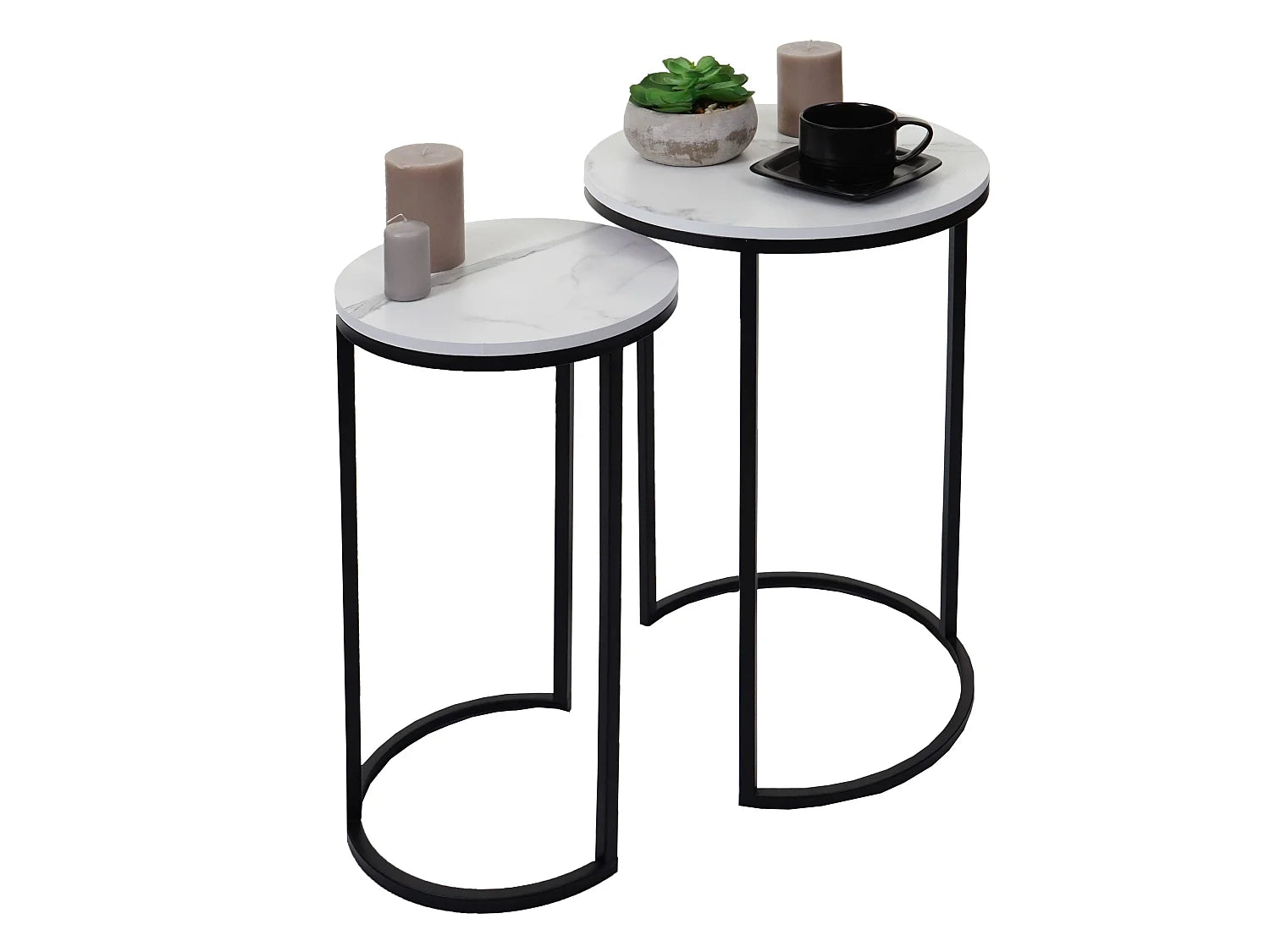 Bout de canapé lot de 2 effet marbre blanc et noir – GIGORA