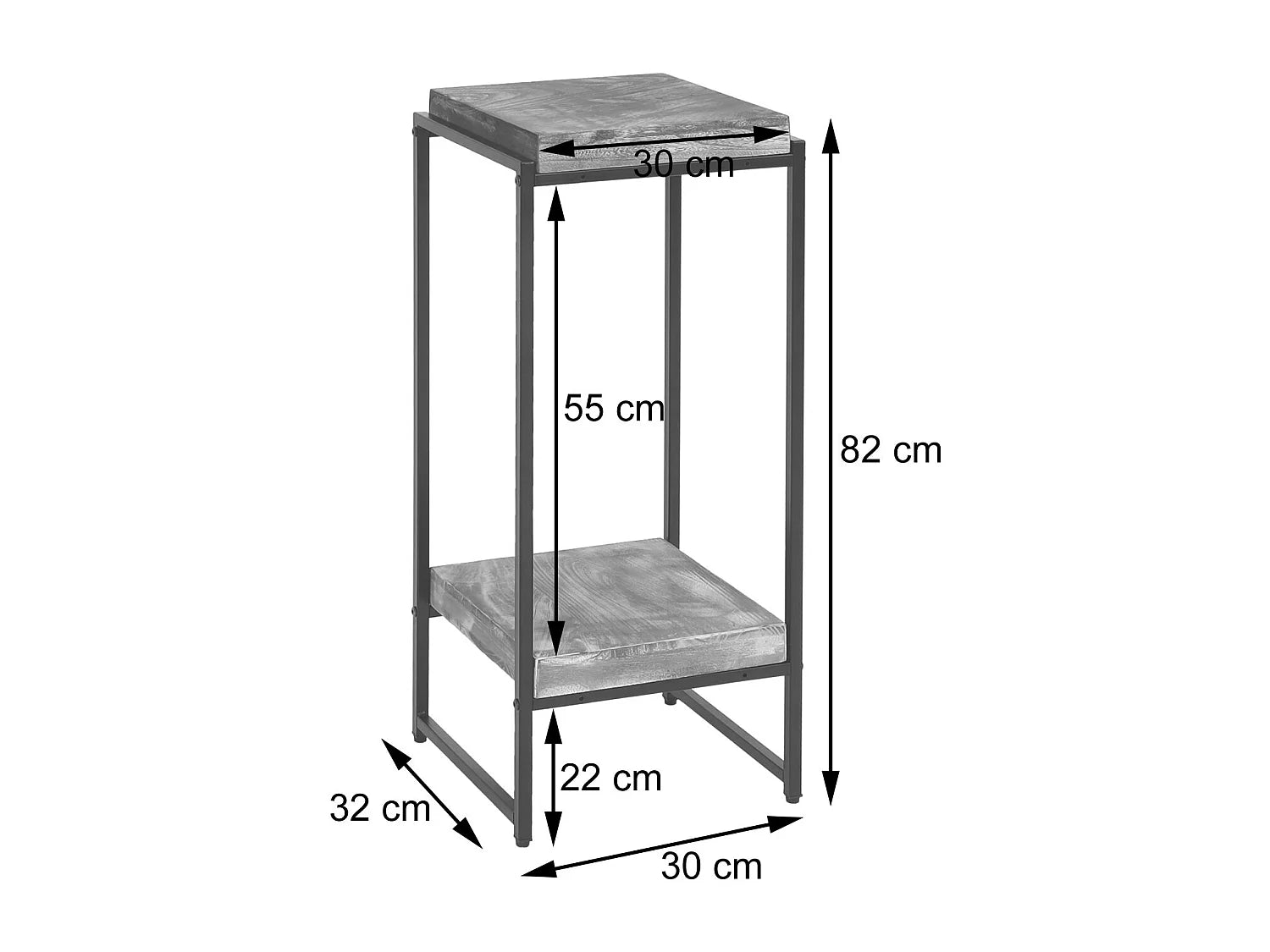 Bout de canapé pin marron haut deux plateaux – TRONCO