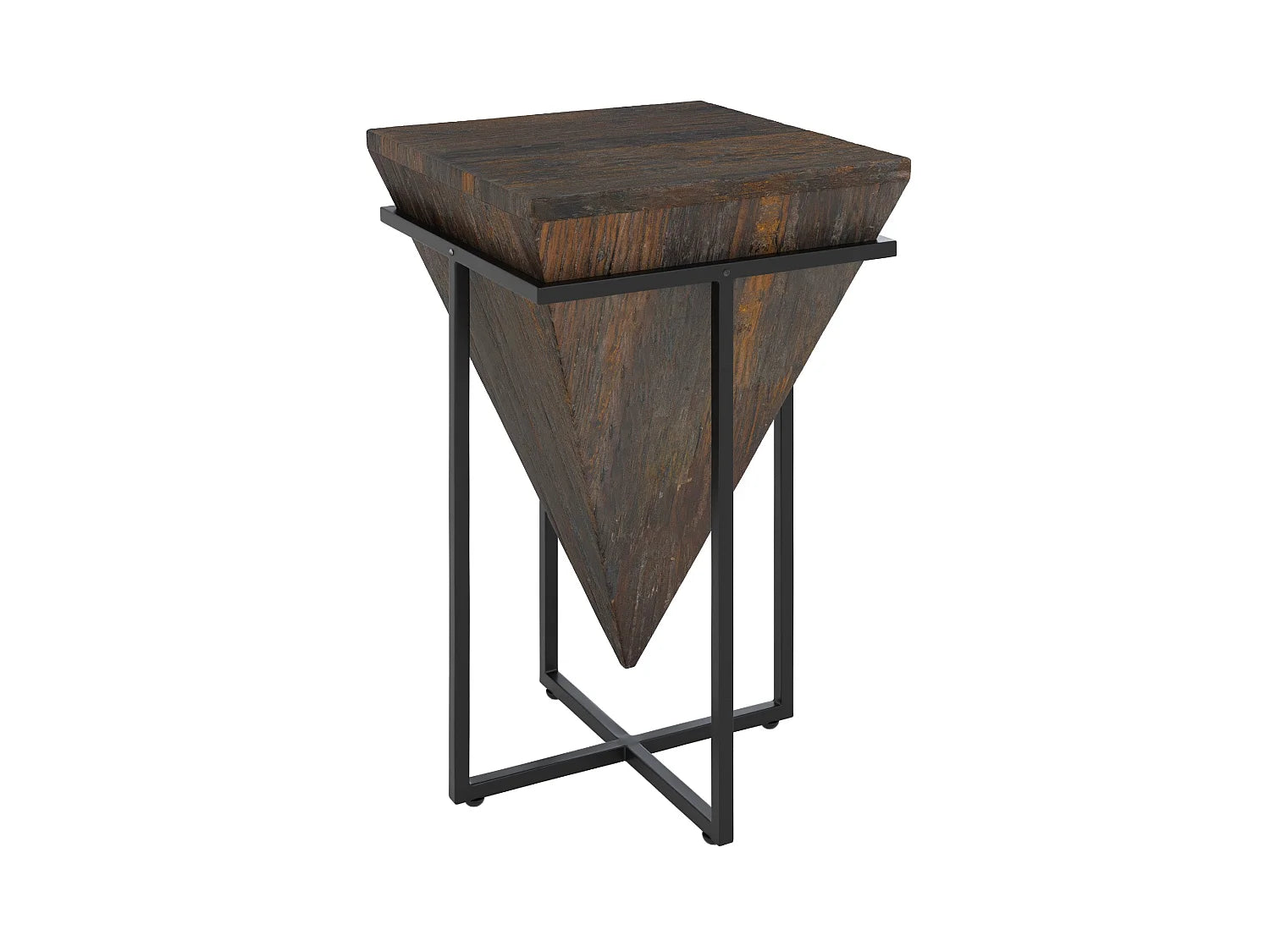 Bout de canapé carré bois recyclé et métal marron – TRAVA
