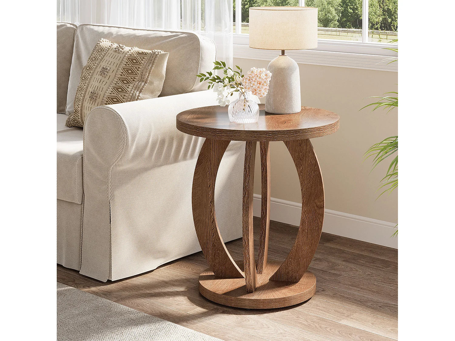 Bout de canapé rond en bois marron avec rangement – CAMPA