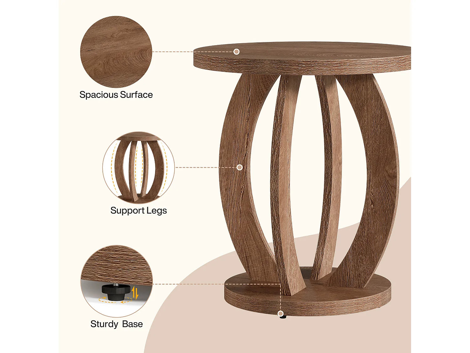 Bout de canapé rond en bois marron avec rangement – CAMPA