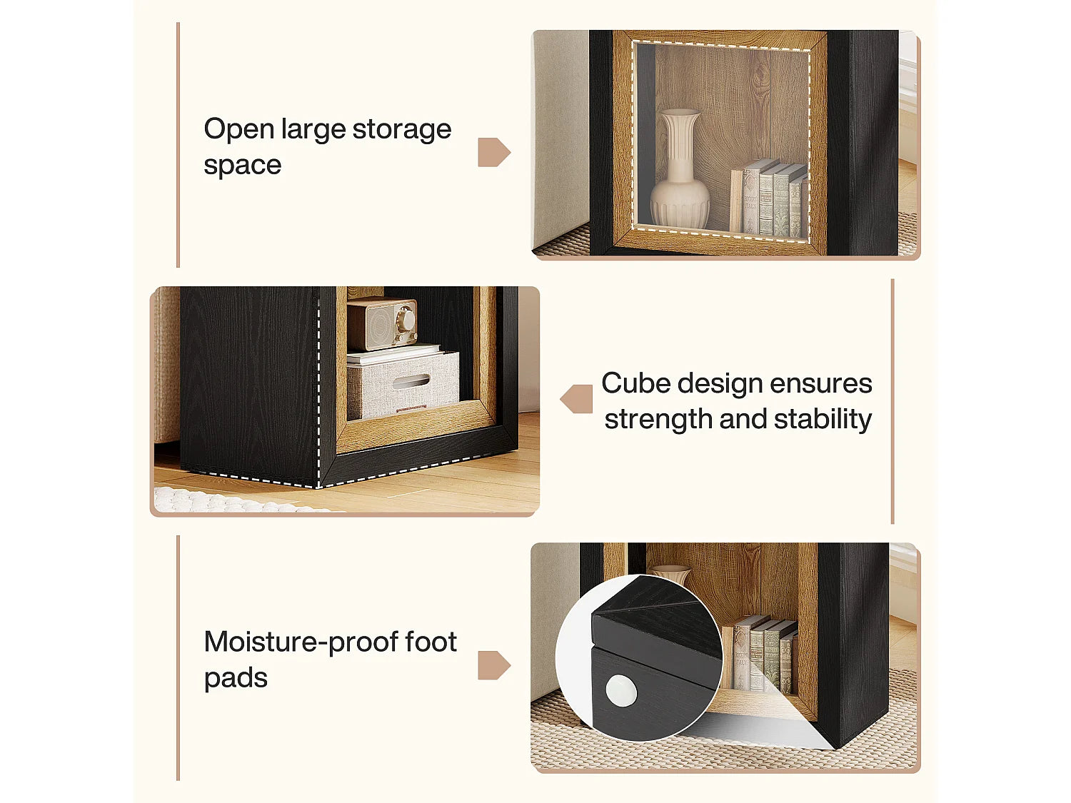 Bout de canapé cube rectangulaire noir – CADRA